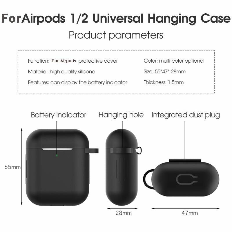 For Apple Airpods Case 1/2 Silicone Protector Shockproof Full Cover + Keychain
