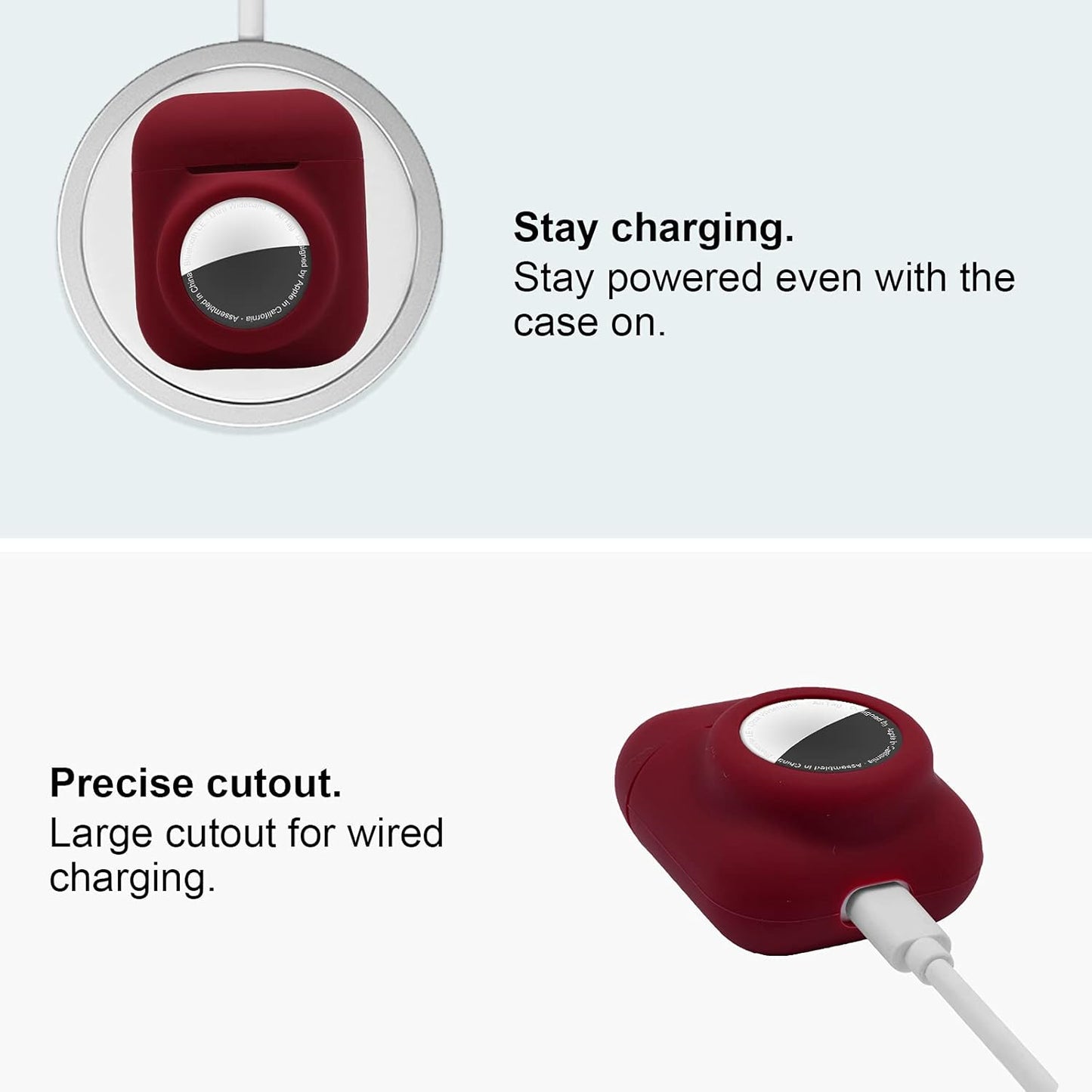 2 in 1 Silicone Protective Skin Cover Compatible with Airpod 1&2 and Airtag, Soft Comprehensive Protective Case with 2 PCS TPU Screen Protector, Anti-Scratch Anti-Fall Anti-Lost(Winered)