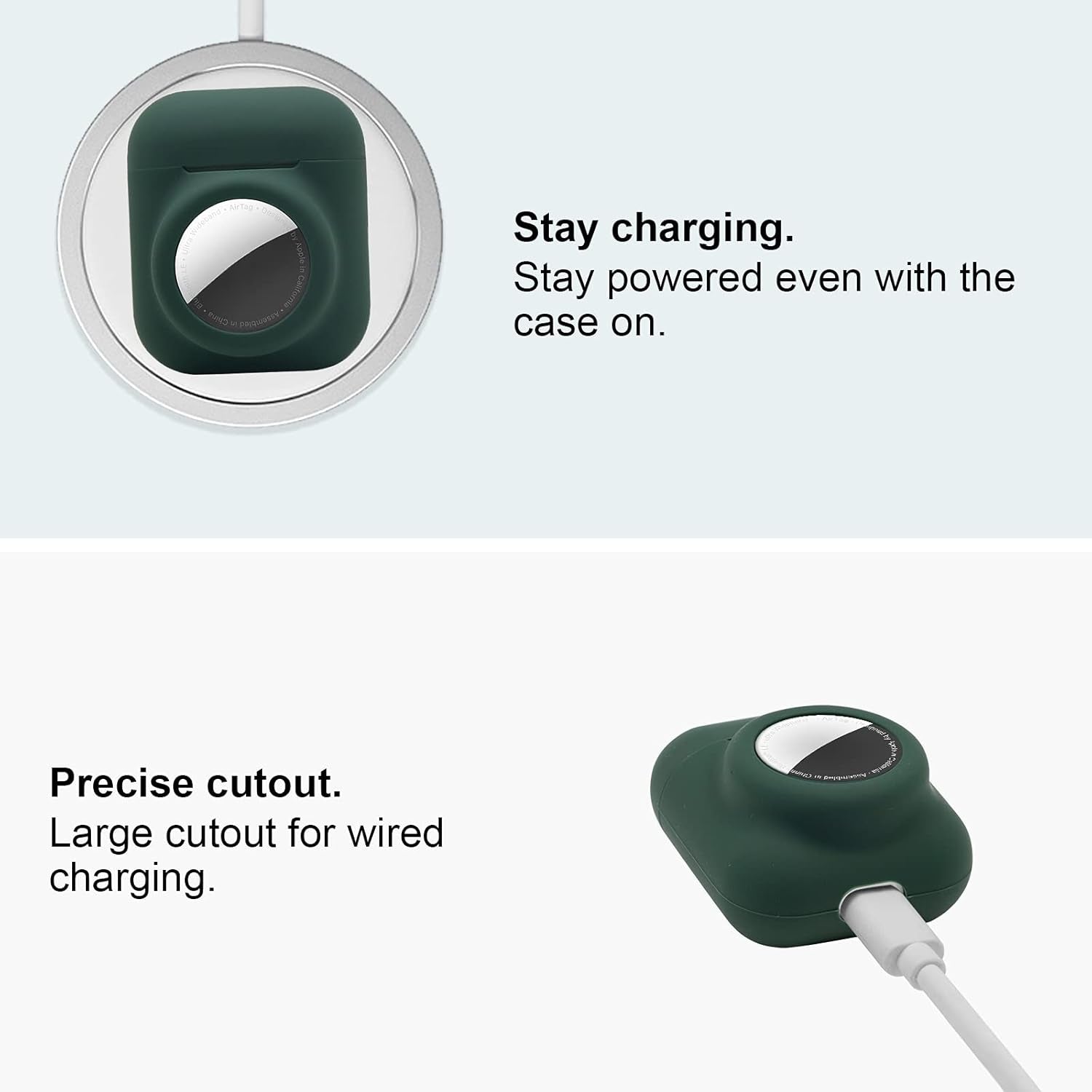 2 in 1 Silicone Protective Skin Cover Compatible with Airpod 1&2 and Airtag, Soft Comprehensive Protective Case with 2 PCS TPU Screen Protector, Anti-Scratch Anti-Fall Anti-Lost(Blackishgreen)