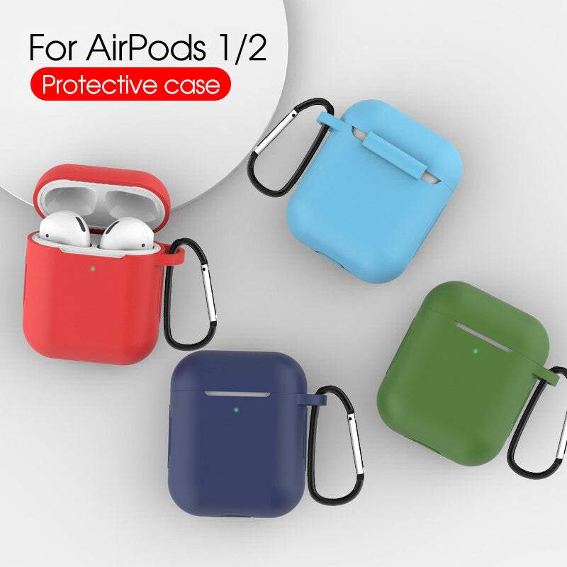 For Apple Airpods Case 1/2 Silicone Protector Shockproof Full Cover + Keychain