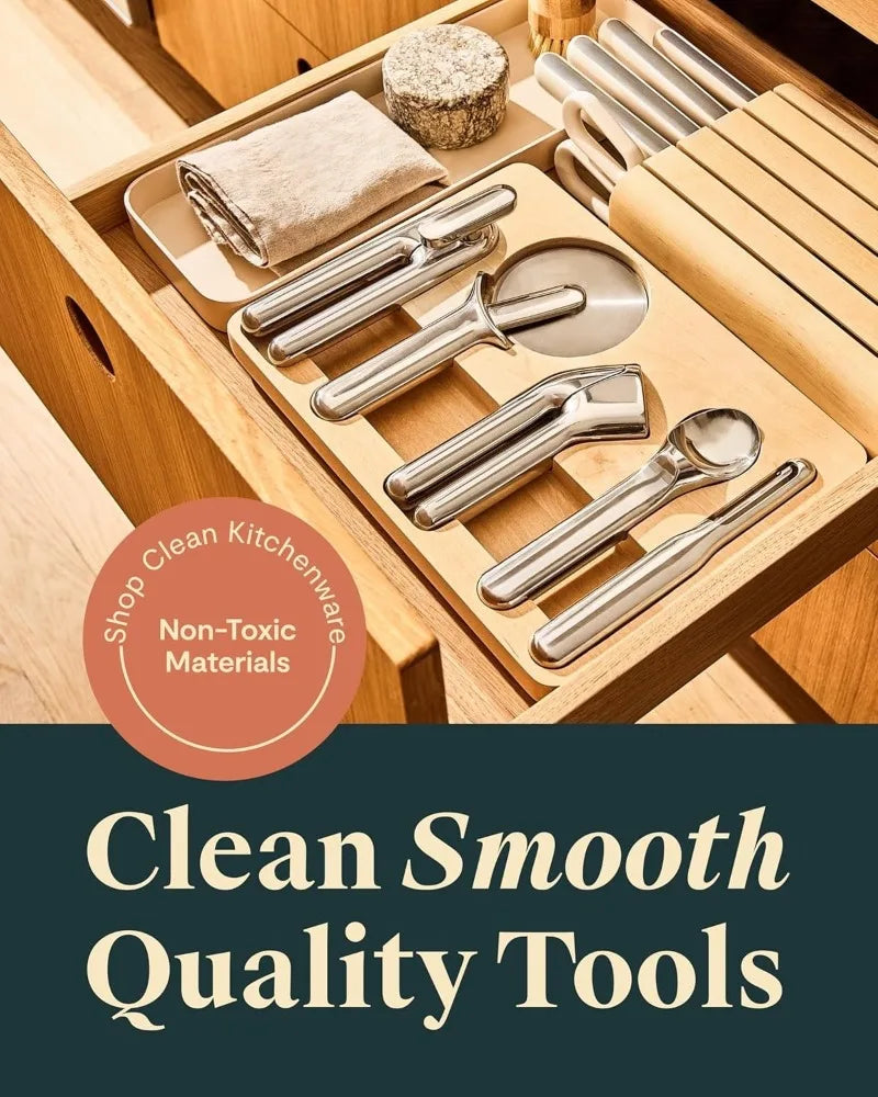 Kitchen Gadget Set - 5 Piece Kitchen Essentials - Stainless Steel - Includes Can Opener, Pizza Cutter, Garlic Press, Ice