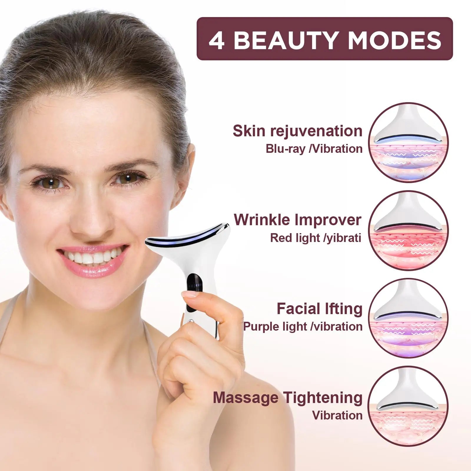 Neck Beauty Device with Gel Multi Color Massage Tightening Portable Ergonomic Face and Neck Beauty Massager Neck Beauty Massager