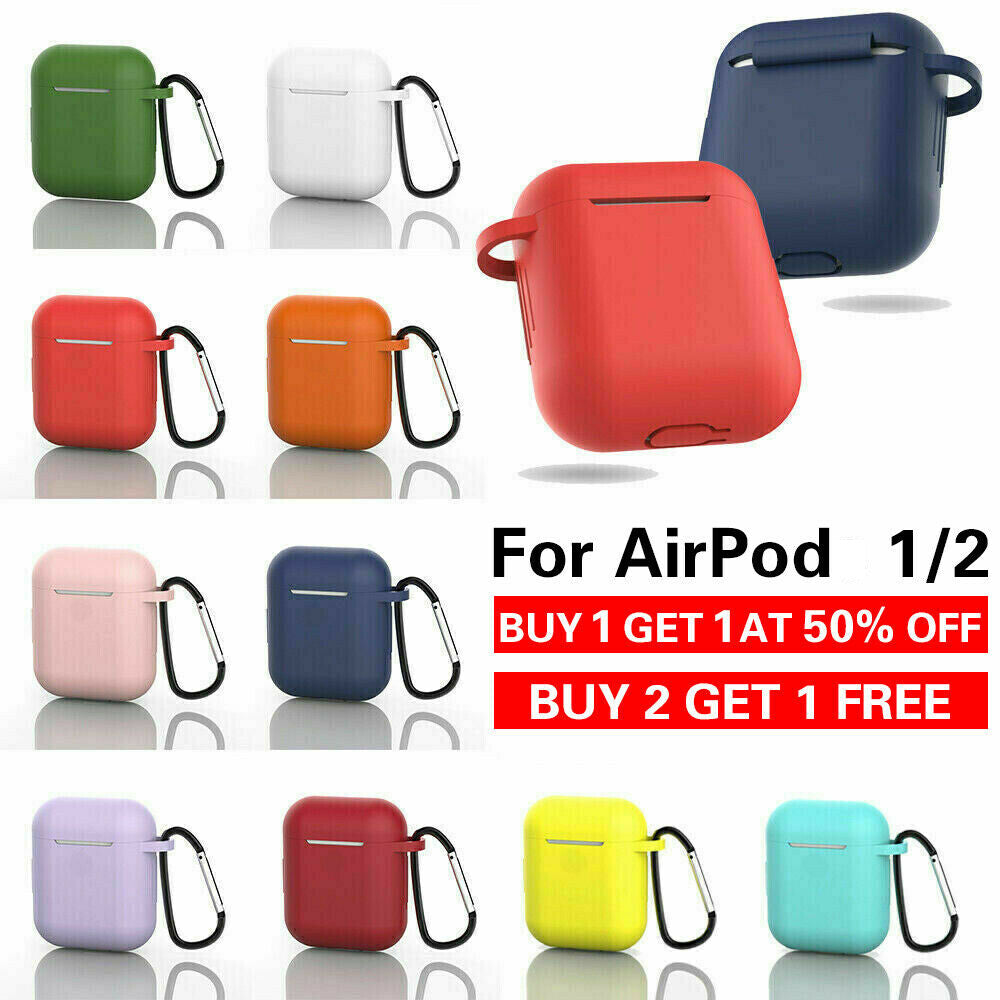 For Apple Airpods Case 1/2 Silicone Protector Shockproof Full Cover + Keychain
