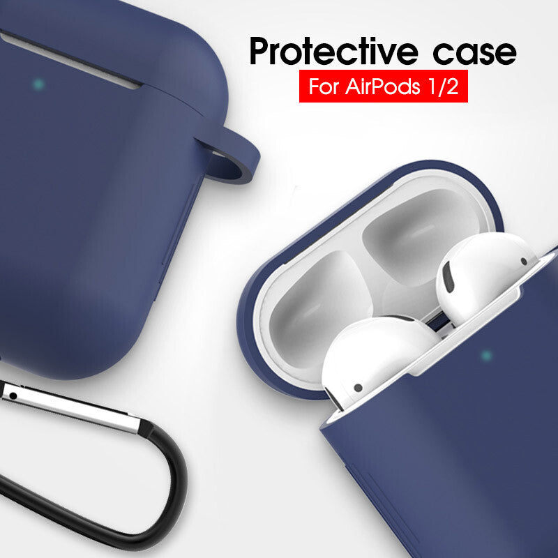 For Apple Airpods Case 1/2 Silicone Protector Shockproof Full Cover + Keychain