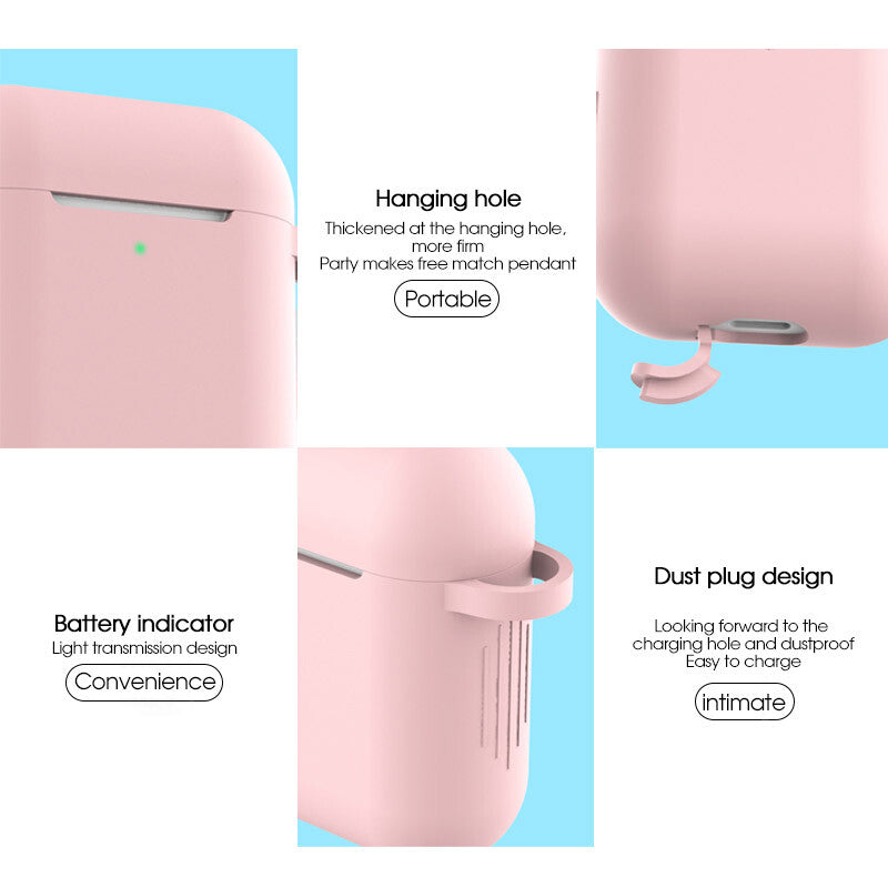 For Apple Airpods Case 1/2 Silicone Protector Shockproof Full Cover + Keychain